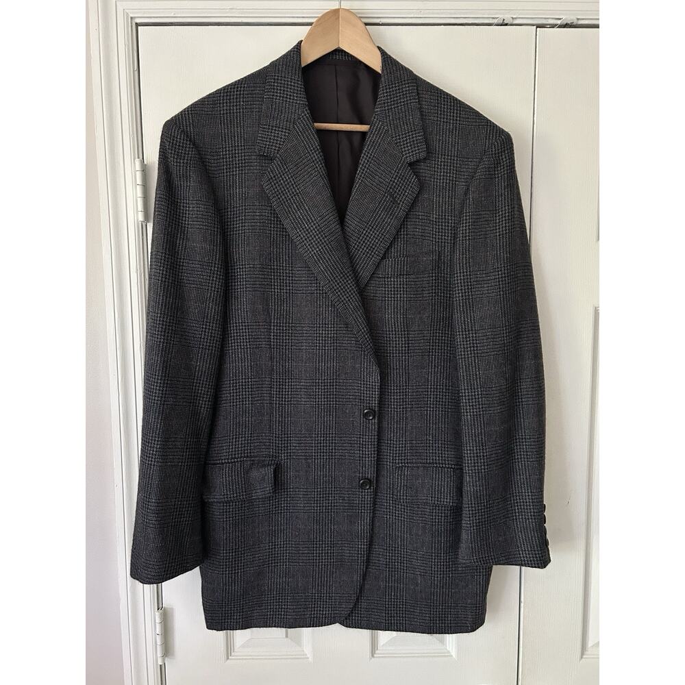 Men’s Oxxford Clothes By Bergdorf Goodman Blazer Baby Alpaca 44T Blue Gry Check